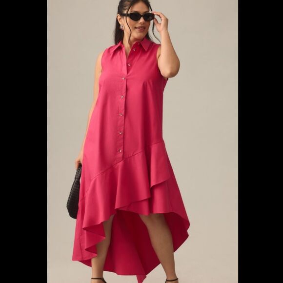 Anthropologie Sleeveless Buttondown Asymmetrical Ruffle Dress - Picture 1 of 4